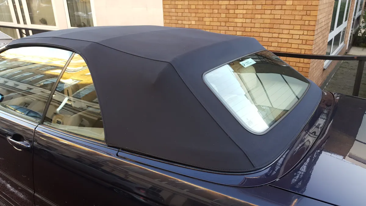 Close view of a cleaned BMW convertible fabric roof